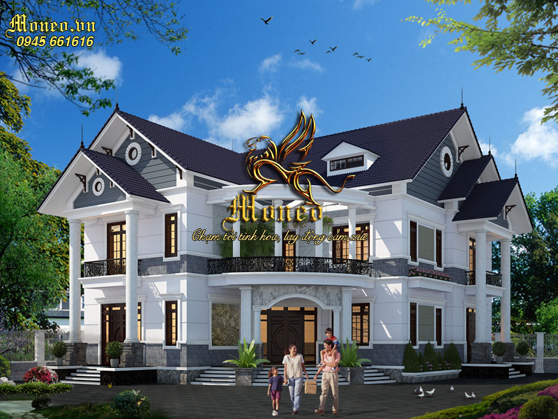 mặt tiền nhà 2 tầng mái thái tân cổ điển 250m2