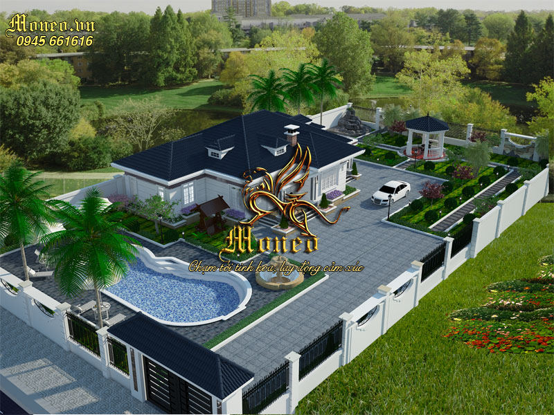 thiết kế nhà vườn 1 tầng tân cổ điển