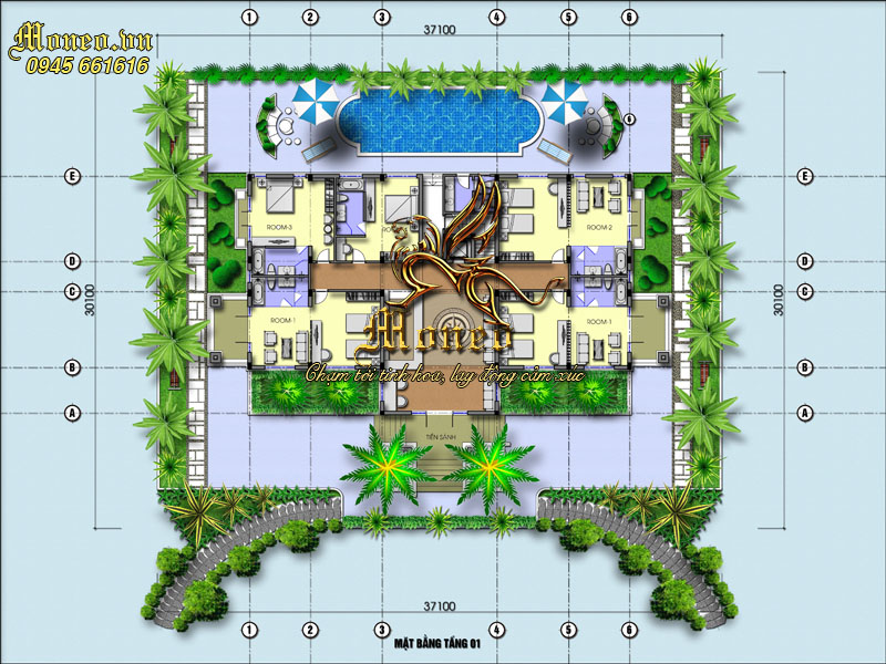 tổng mặt bằng thiết kế khách sạn 3 tầng