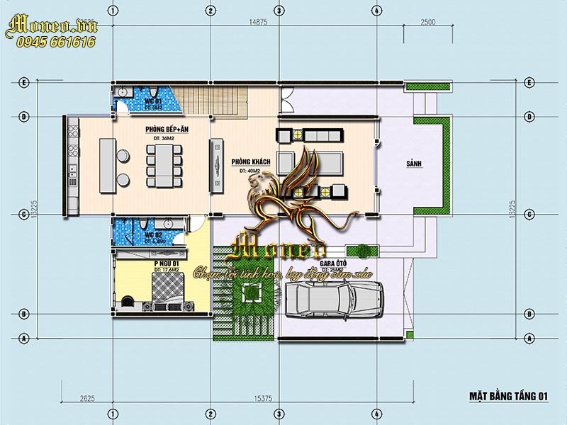mặt bằng thiết kế biệt thự 2 tầng hiện đại 200m2