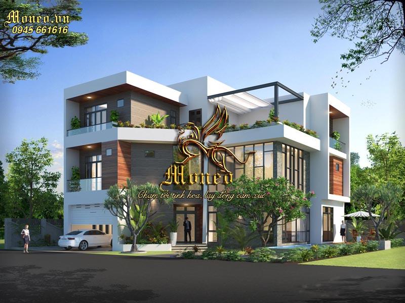 mặt tiền biệt thự hình khối hiện đại