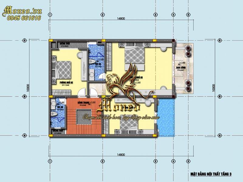mặt bằng mẫu biệt thự 3 tầng 150m2