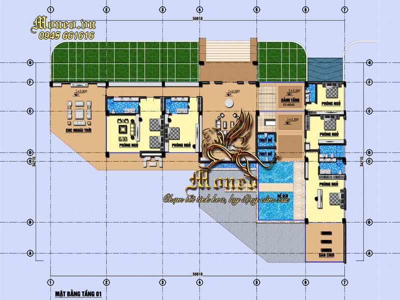 Mặt bằng tầng 1: Mẫu biệt thự nghỉ dưỡng cao cấp