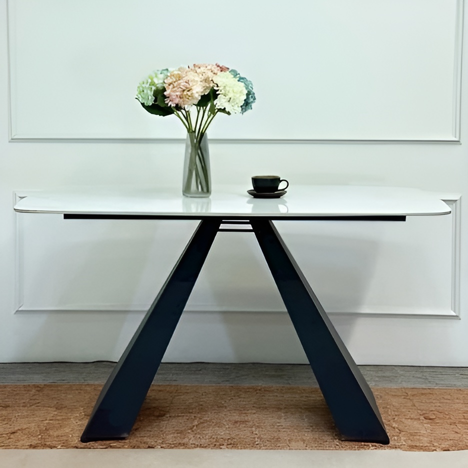 Bàn Ăn Mặt Đá Trắng Chân Sắt Chữ A Dày - BATAD