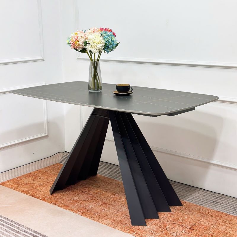 Bàn Ăn Mặt Đá Đen Chân Sắt Chữ A Sóng - BAĐAS