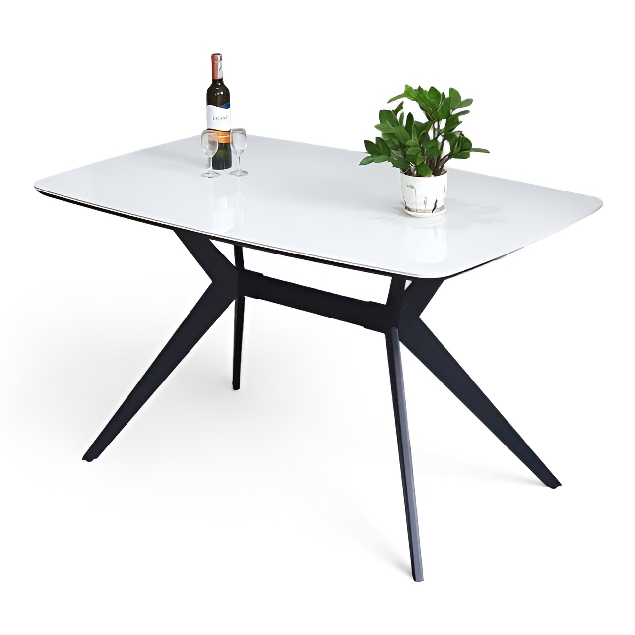 Bàn Ăn Mặt Đá Trắng Chân Sắt Chữ H - BATH