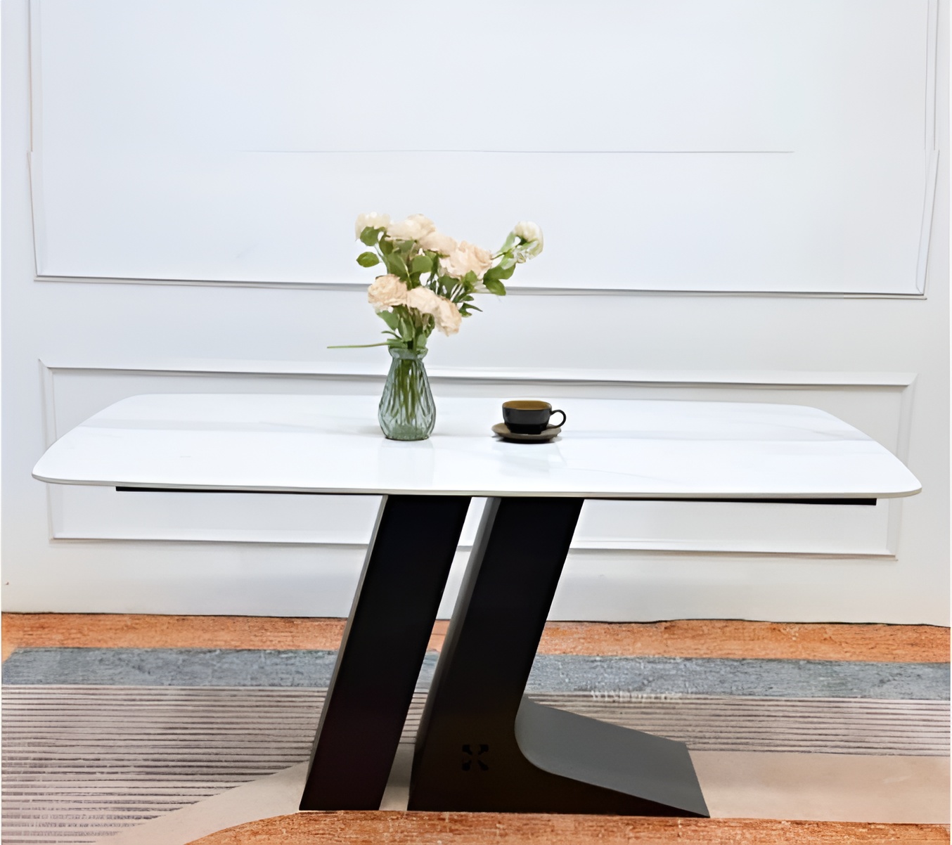 Bàn Ăn Mặt Đá Trắng Chân Sắt Chữ IL- BATIL