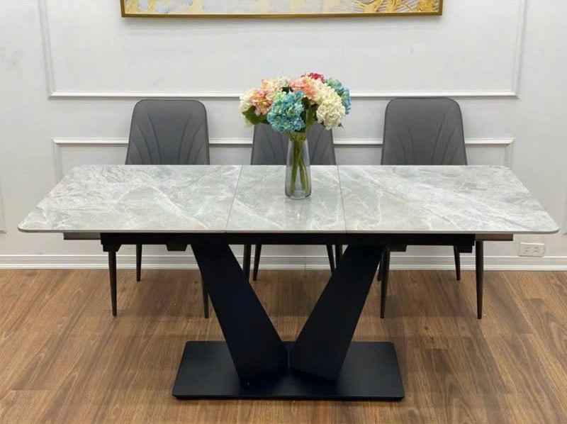 Bàn Ăn Thông Minh Mặt Đá Xám Bóng 1m4-1m8 Nhập Khẩu Đẹp Mắt