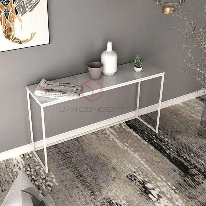 Bàn Console Mặt Đá Trắng Chân Sắt Sơn Trắng Đơn Giản - BTT01M
