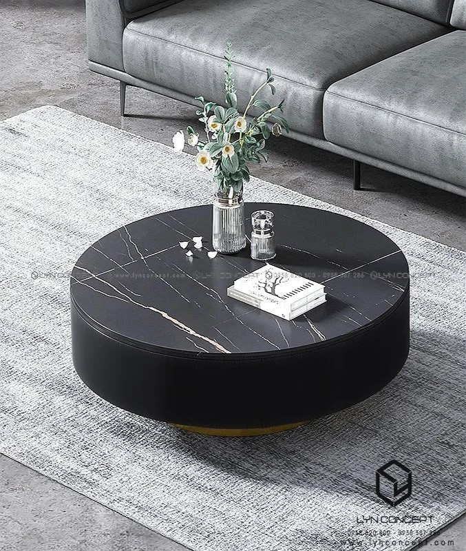 Bàn Sofa Miko Tròn Mặt Đá Ceramic Đen Thùng Gỗ MDF Cao Cấp - Giá Tốt