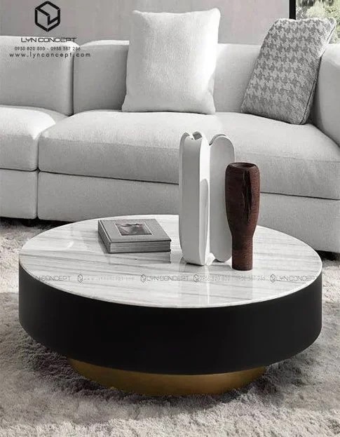 Bàn Sofa Miko Tròn Mặt Đá Trắng Thùng Gỗ MDF Cao Cấp - Giá Tốt