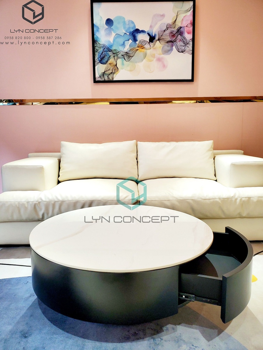 Bàn Sofa Miko Tròn Mặt Đá Trắng Thùng Gỗ MDF Cao Cấp - BT309A.01