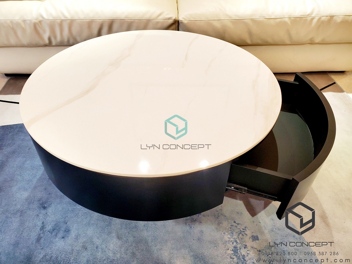 Bàn Sofa Miko Tròn Mặt Đá Trắng Thùng Gỗ MDF Cao Cấp - BT309A.01