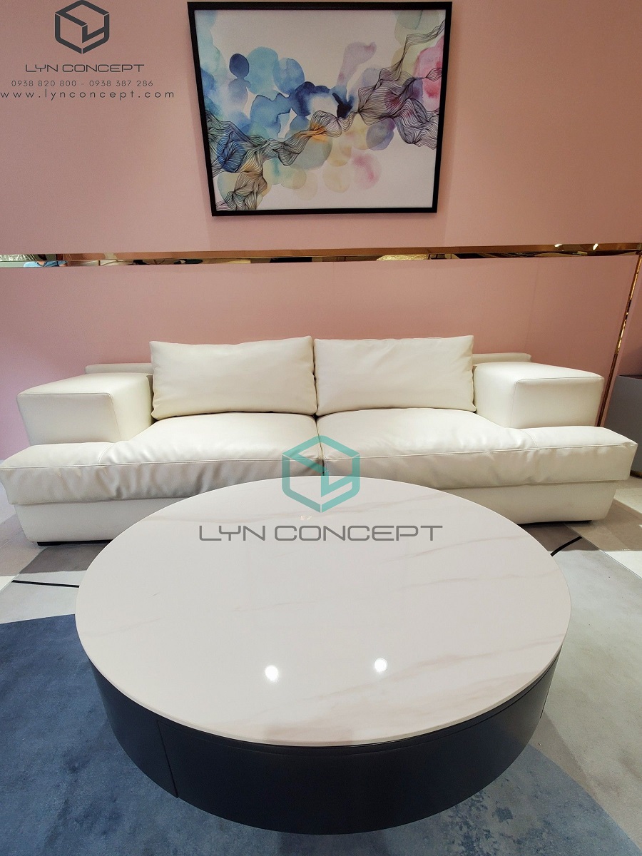 Bàn Sofa Miko Tròn Mặt Đá Trắng Thùng Gỗ MDF Cao Cấp - BT309A.01