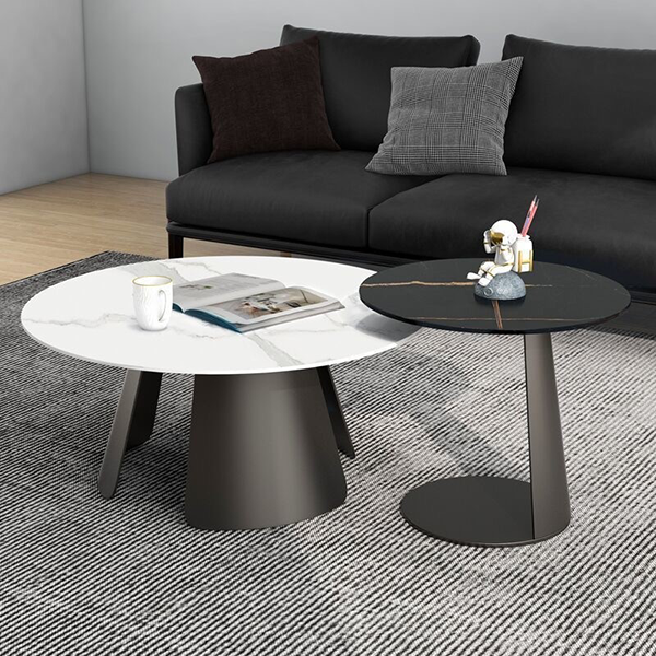 Bàn Sofa Tròn Đôi Mặt Ceramic Chân Sắt Sơn Đen Marisa - BT325.1