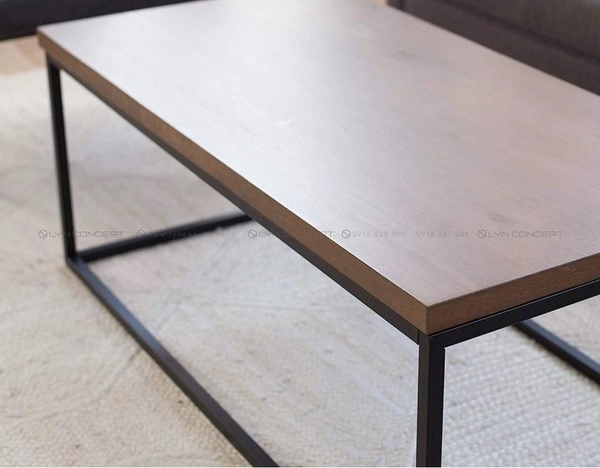 Bàn Trà Chữ Nhật Mặt Gỗ Chân Sắt Sơn Đen Đơn Giản Hiện Đại - Bàn Trà Đẹp Giảm Giá