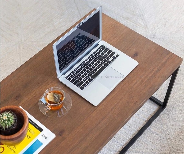 Bàn Trà Chữ Nhật Mặt Gỗ Chân Sắt Sơn Đen Đơn Giản Hiện Đại - Bàn Trà Đẹp Giảm Giá