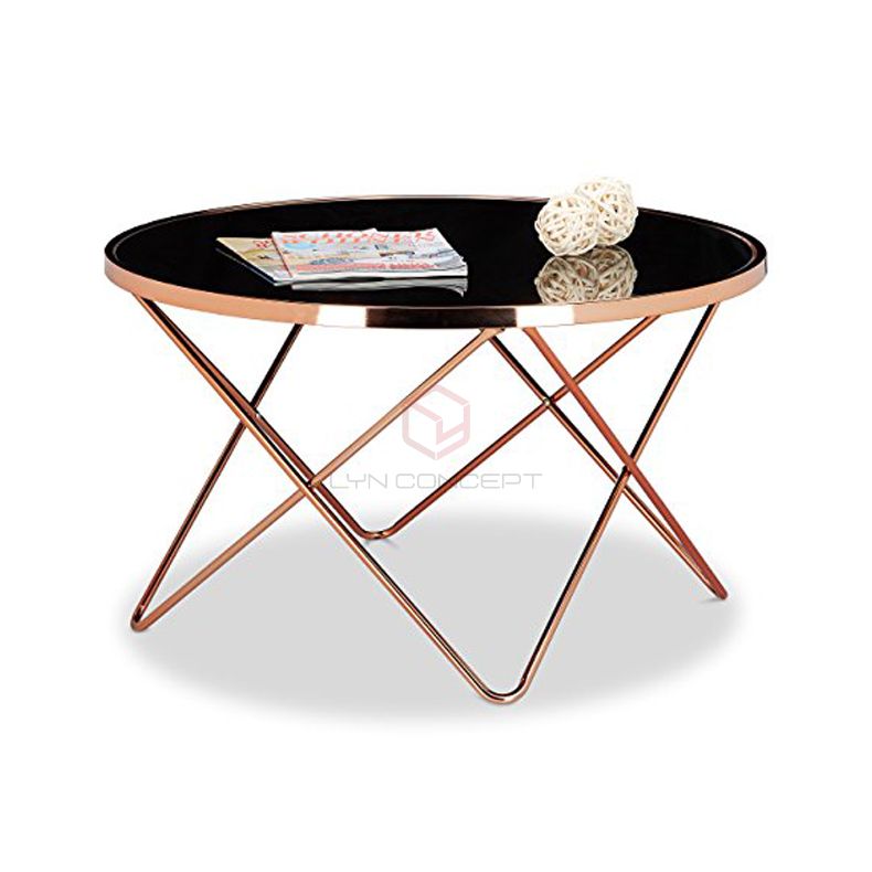 Bàn Trà Bàn Sofa Tròn Mặt Kính Đen D75 Chân Inox Xi Hồng Cao Cấp - BT12A