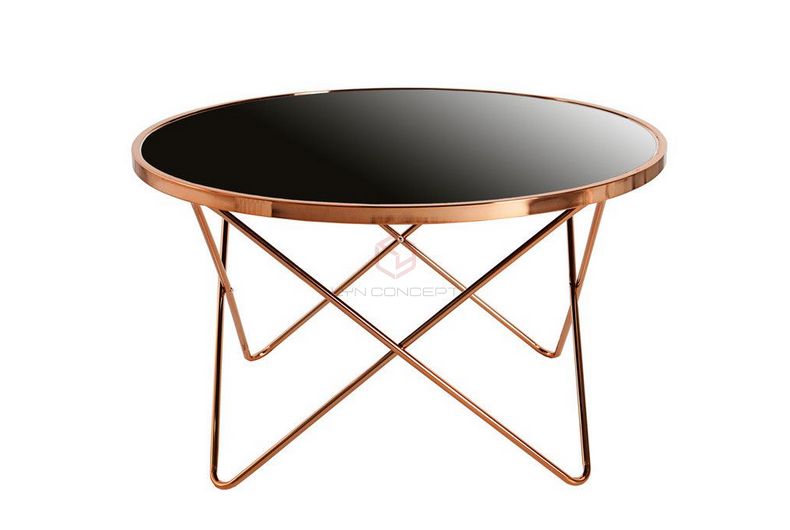 Bàn Trà Bàn Sofa Tròn Mặt Kính Đen D75 Chân Inox Xi Hồng Cao Cấp - BT12A