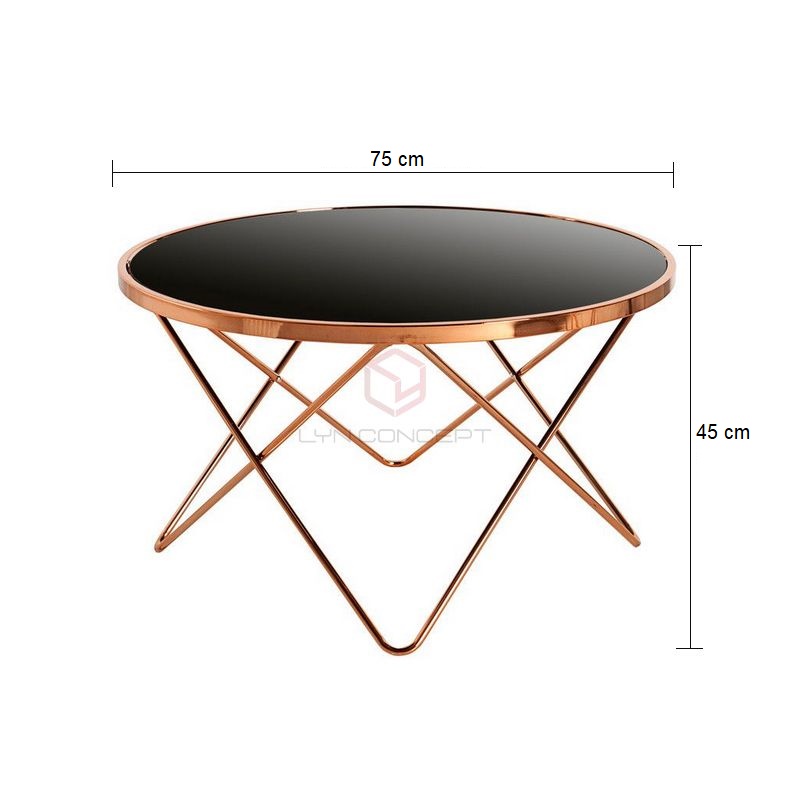 Bàn Trà Bàn Sofa Tròn Mặt Kính Đen D75 Chân Inox Xi Hồng Cao Cấp - BT12A