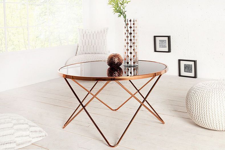 Bàn Trà Bàn Sofa Tròn Mặt Kính Đen D75 Chân Inox Xi Hồng Cao Cấp - BT12A