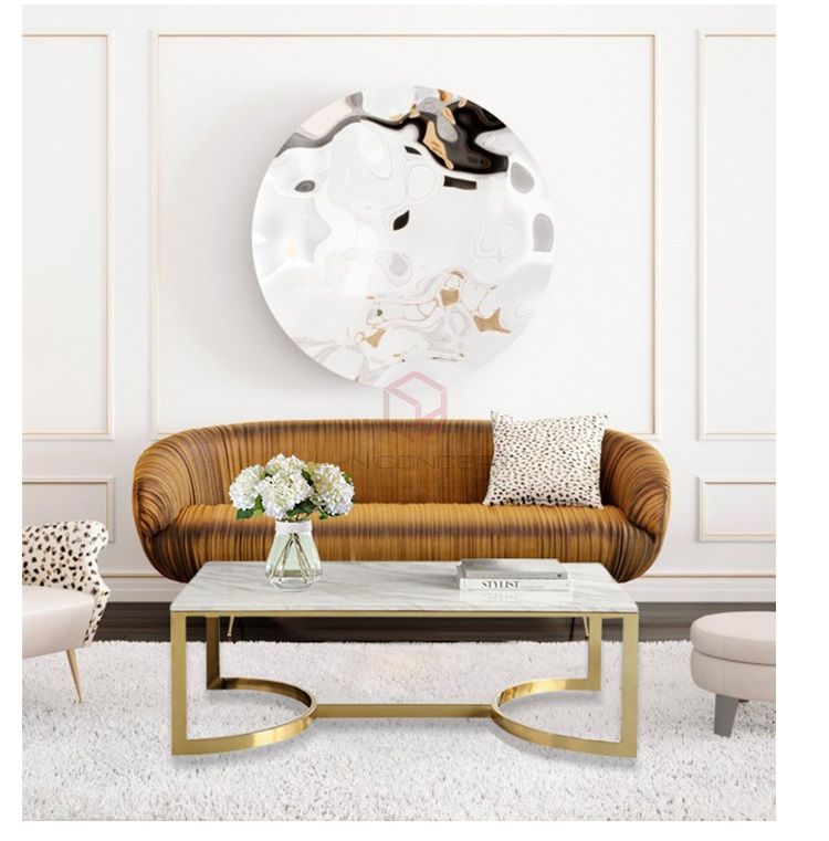 Bàn Trà Sofa Chữ Nhật Mặt Đá Chân Inox Mạ Vàng Cao Cấp - BT10A