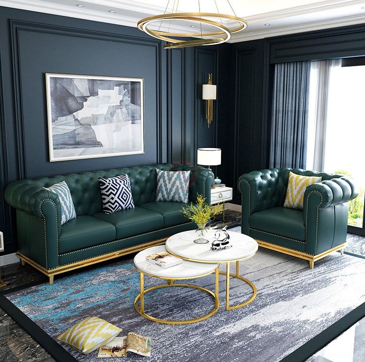 Cặp Bàn Trà Tròn D7050 Mặt Đá Trắng Chân Inox Mạ Vàng Cao Cấp - BT07