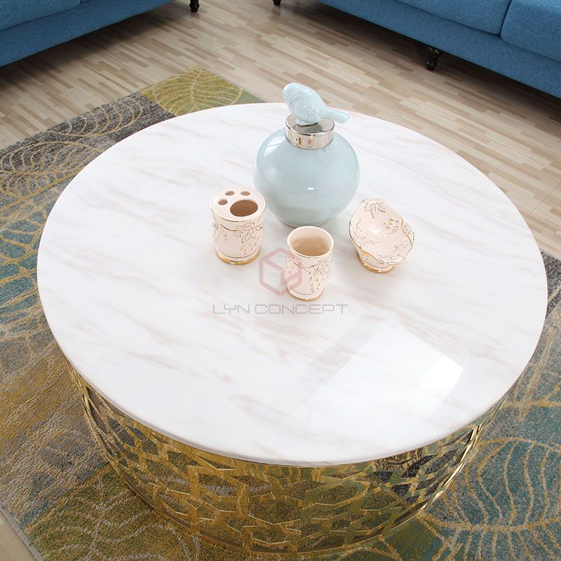 Bàn Trà Sofa Mặt Đá Chân Inox Xi Mạ Vàng Cao Cấp - BT16A