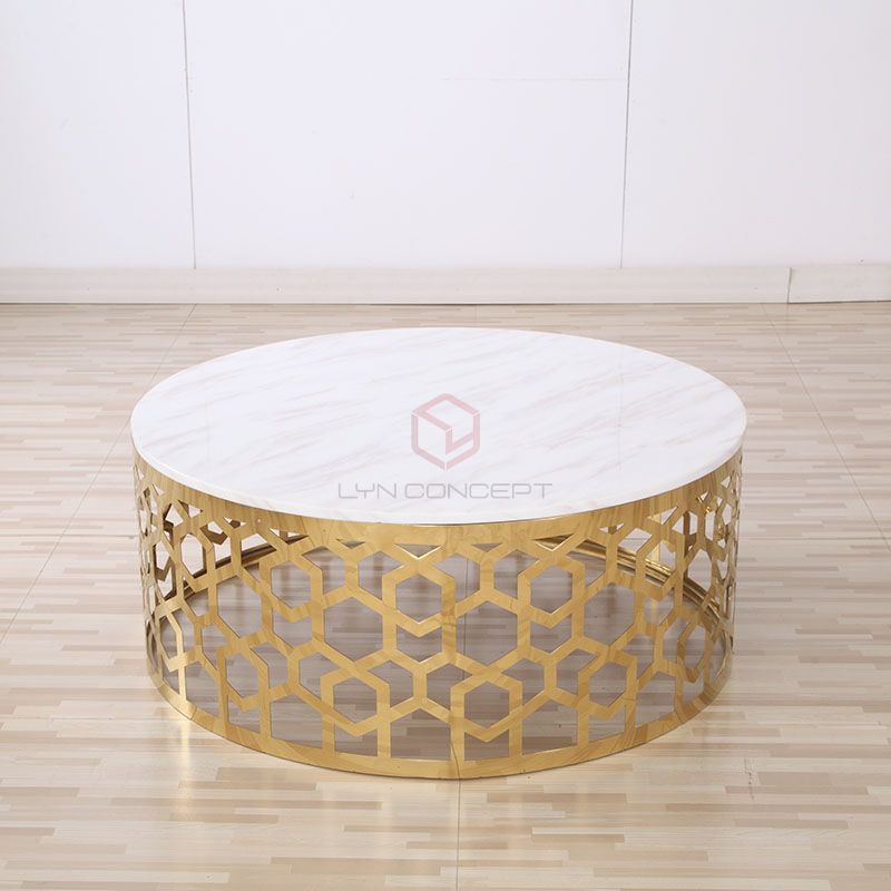 Bàn Trà Sofa Mặt Đá Chân Inox Xi Mạ Vàng Cao Cấp - BT16A