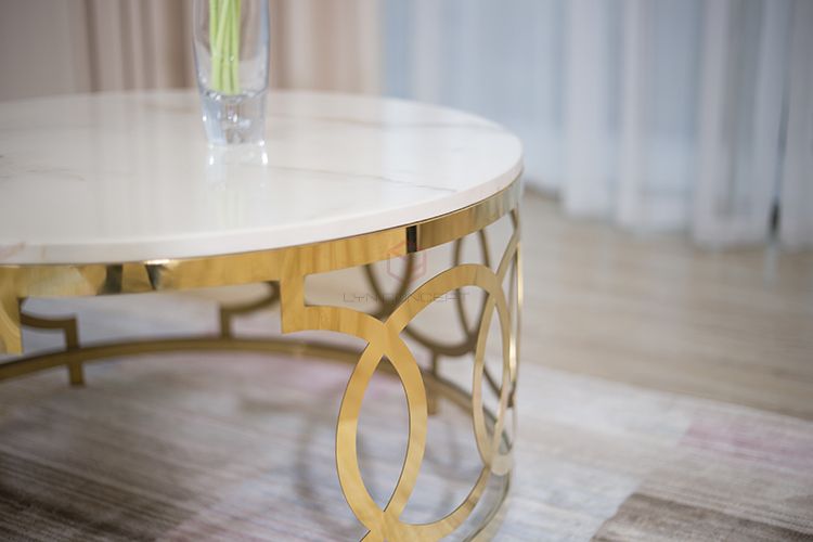 Bàn Trà Sofa Mặt Đá Tròn Chân Inox CNC Mạ Vàng Cao Cấp - BT15