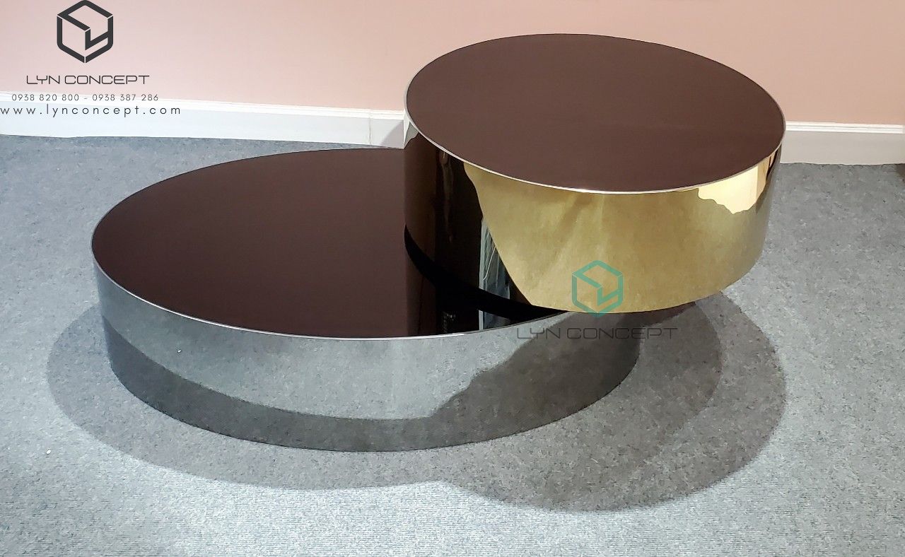 Bàn Trà Xoay Tròn 2 Tầng Inox Mạ Pvd Cao Cấp Size Standard - BT32A