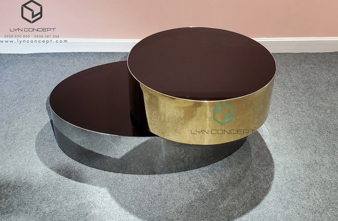 Bàn Trà Xoay Tròn 2 Tầng Inox Mạ Pvd Cao Cấp Size Standard - BT32A