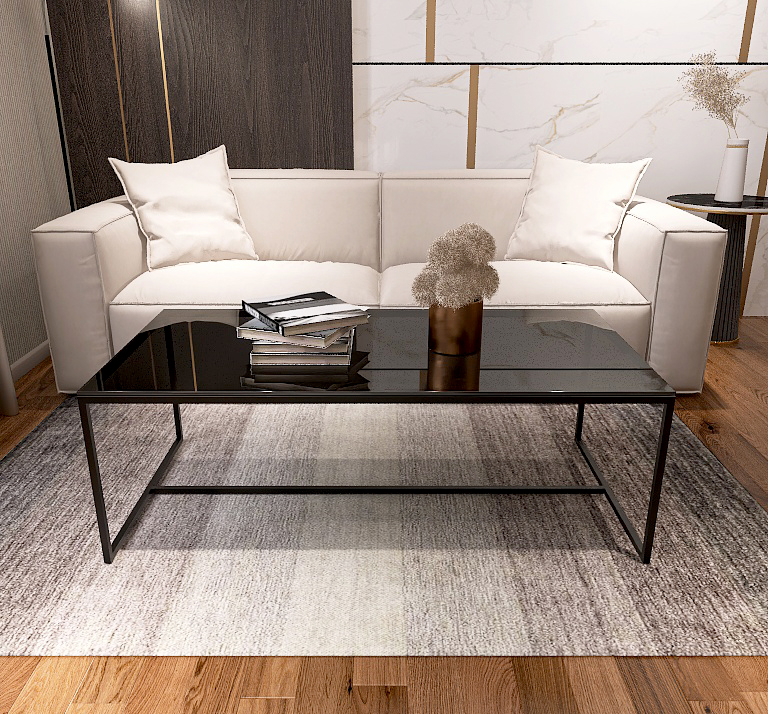 Bàn Trà Sofa Chữ Nhật Kính Đen Chân Sắt Sơn Đen - BT201.7