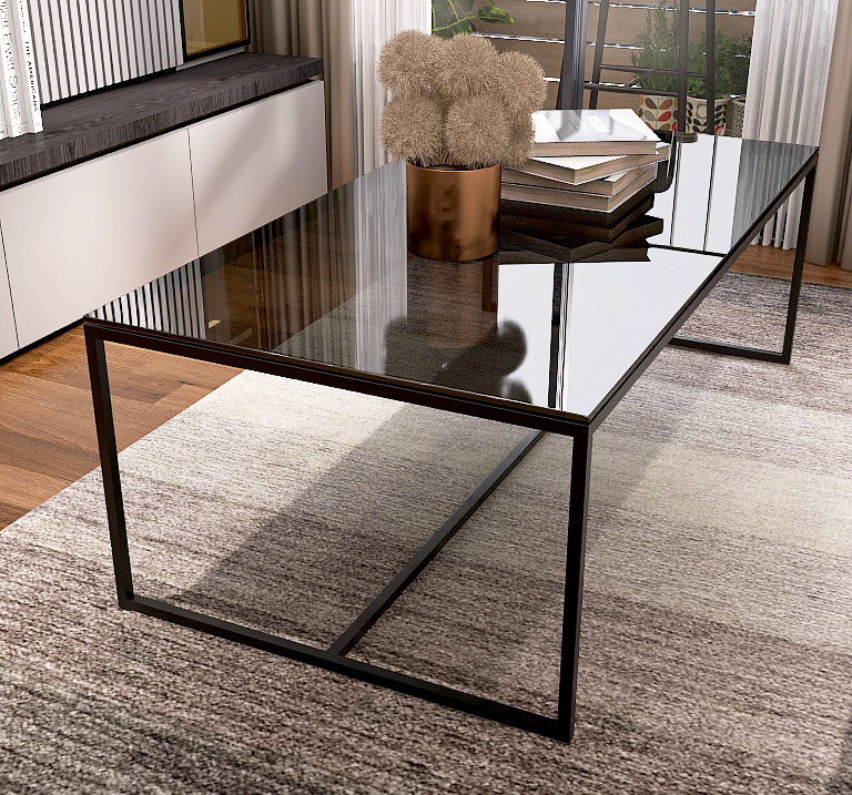 Bàn Trà Sofa Chữ Nhật Kính Đen Chân Sắt Sơn Đen - BT201.7