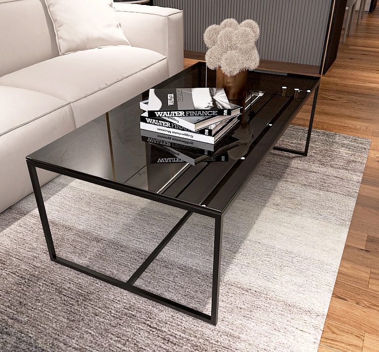 Bàn Trà Sofa Chữ Nhật Kính Đen Chân Sắt Sơn Đen - BT201.7