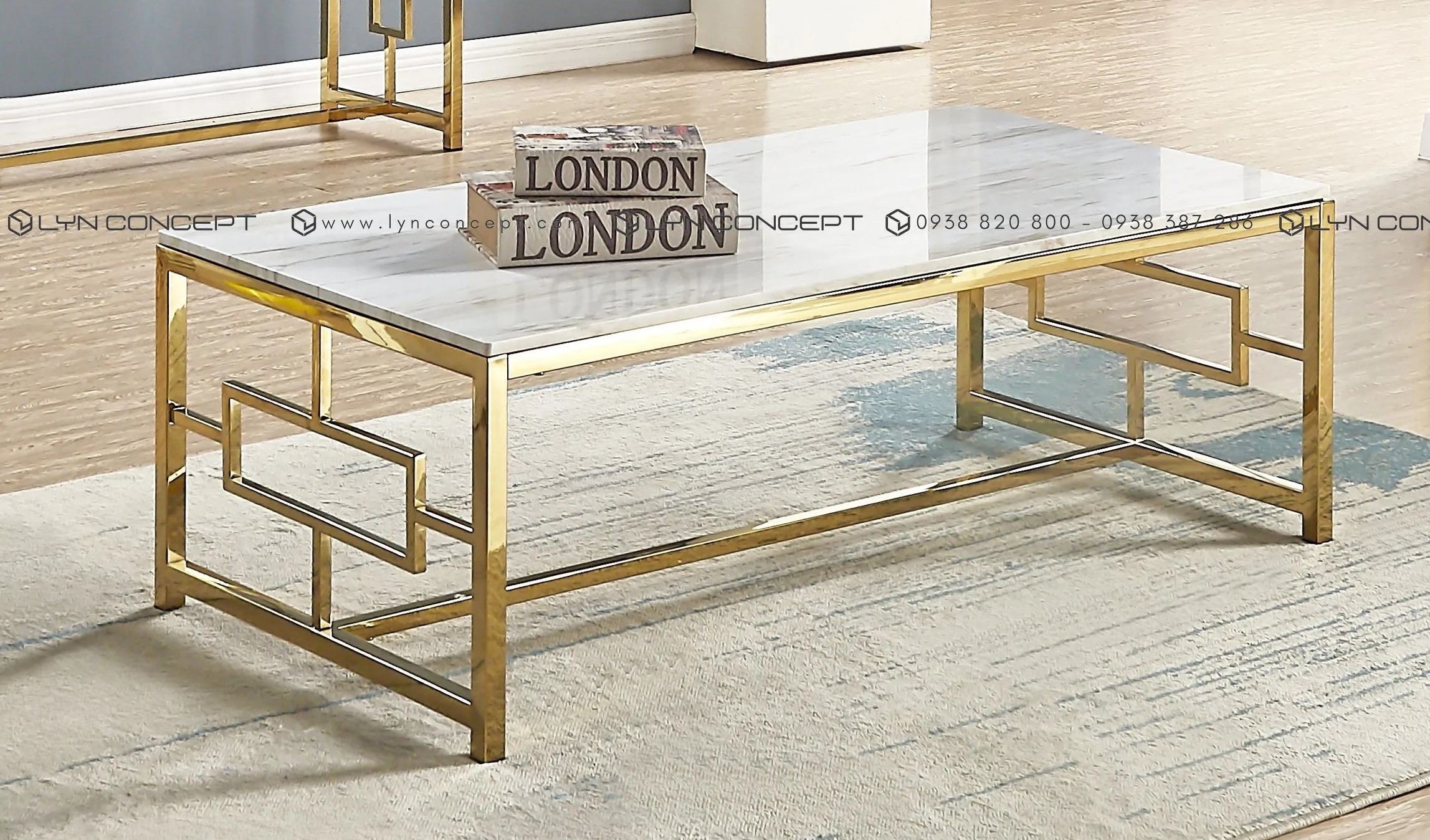 Bàn Trà Sofa Chữ Nhật Mặt Đá Trắng Chân Inox Mạ Pvd Vàng Cao Cấp - BT09D