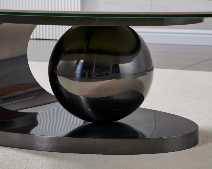 Bàn Trà Sofa Elip Mặt Đá Trắng Chân Inox Mạ Pvd Đen - BT22E2