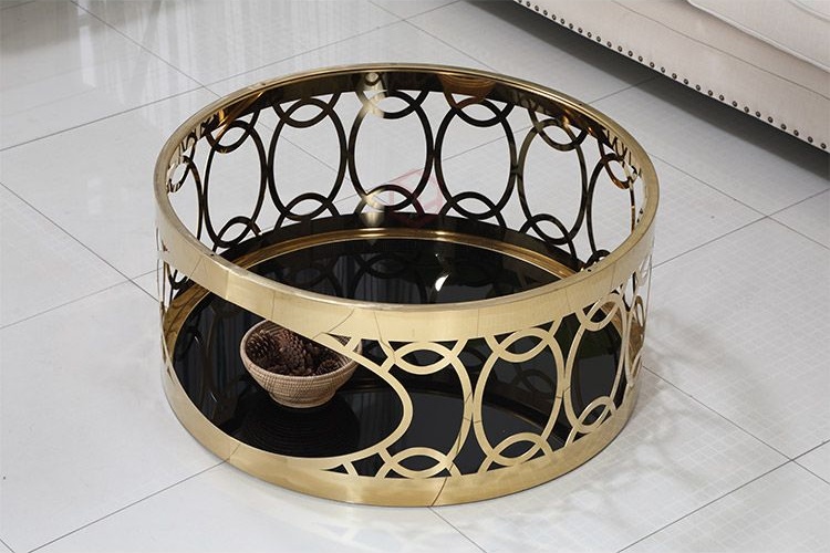 Bàn Trà Sofa Tròn Mặt Đá Đen Chân Inox CNC Mạ Vàng Cao Cấp - BT17A