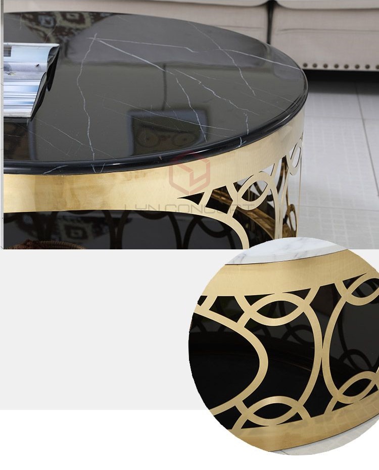 Bàn Trà Sofa Tròn Mặt Đá Đen Chân Inox CNC Mạ Vàng Cao Cấp - BT17A