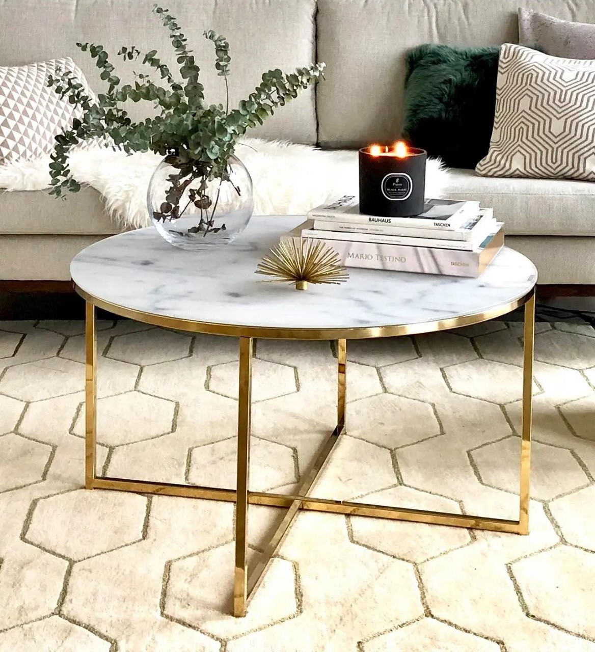 Bàn Trà Tròn Mặt Đá Chân Inox Mạ Vàng- BT13F