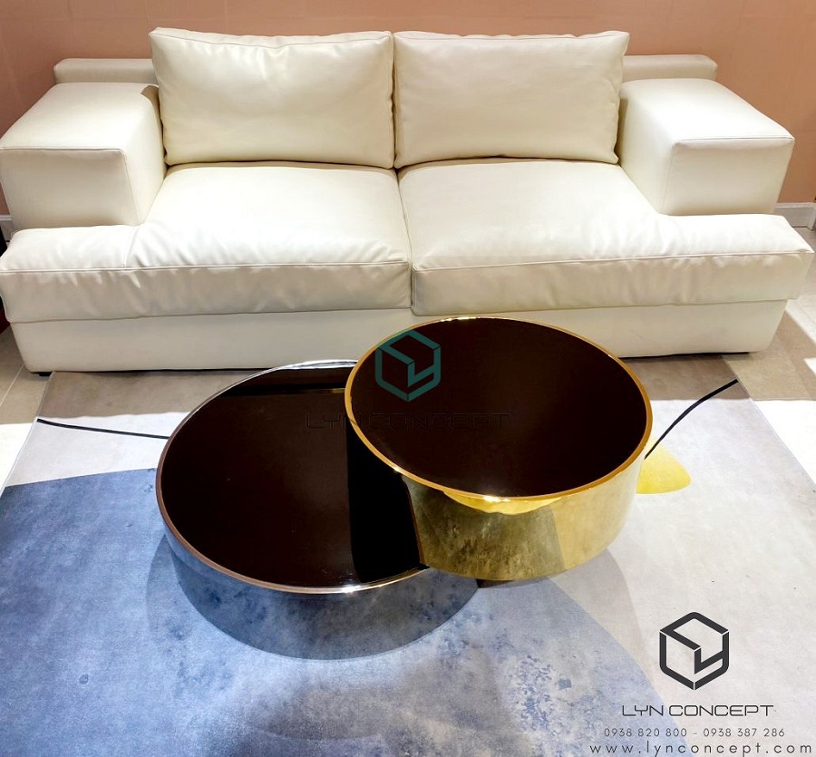 Bàn Trà Xoay Tròn 2 Tầng Inox Mạ Pvd Cao Cấp - BT32D