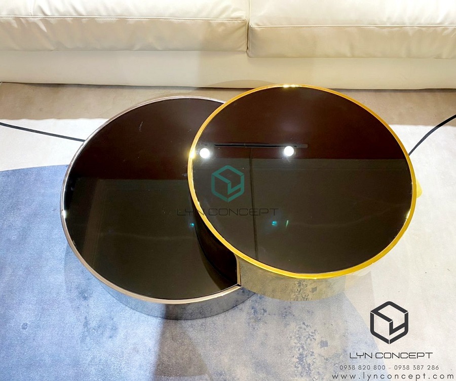 Bàn Trà Xoay Tròn 2 Tầng Inox Mạ Pvd Cao Cấp - BT32D