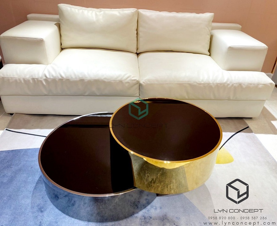 Bàn Trà Xoay Tròn 2 Tầng Inox Mạ Pvd Cao Cấp - BT32D