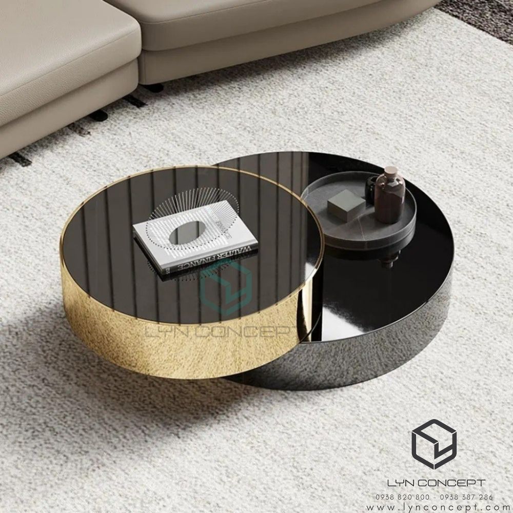 Bàn Trà Xoay Tròn 2 Tầng Inox Mạ Pvd Cao Cấp Size Small - BT32C