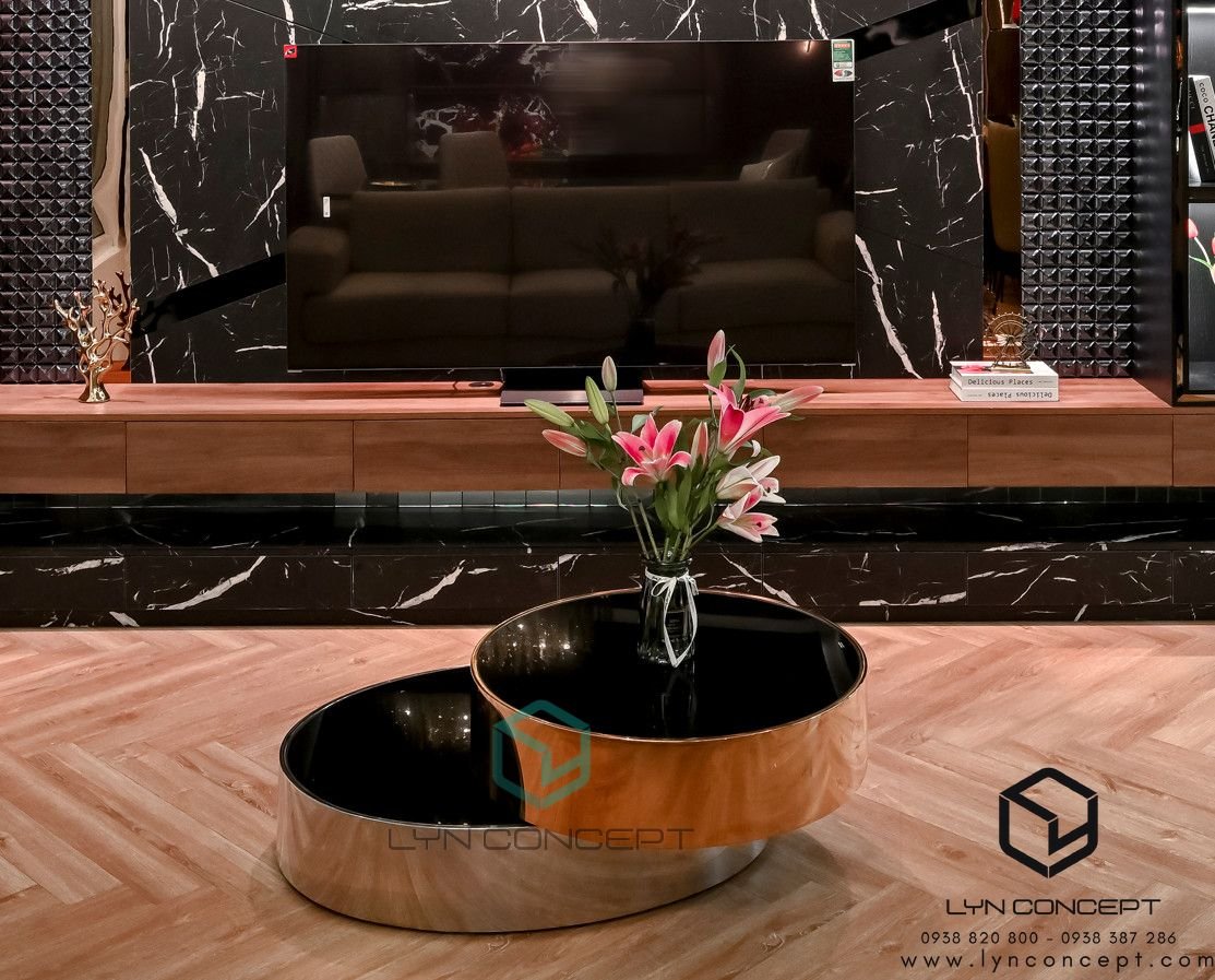 Bàn Trà Xoay Tròn 2 Tầng Inox Mạ Pvd Cao Cấp Size Standard - BT32A