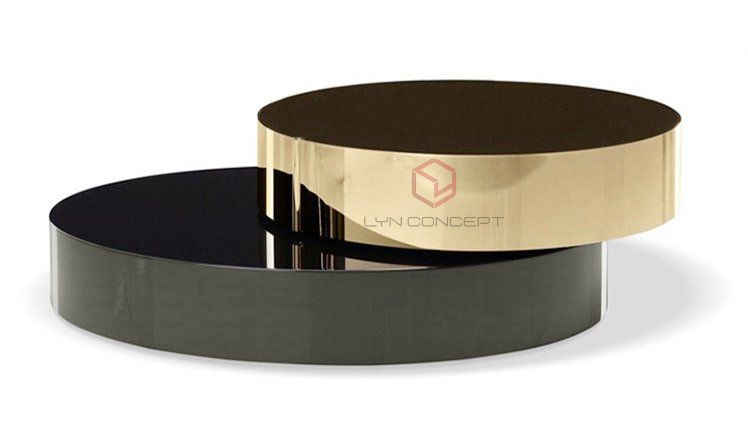 Bàn Trà Xoay Tròn 2 Tầng Inox Mạ Pvd Cao Cấp