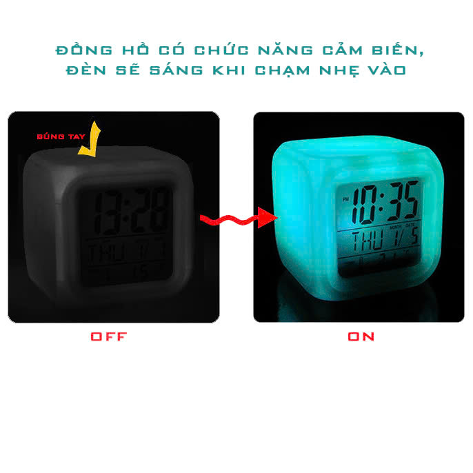 Đồng Hồ Vuông Để Bàn - Đa năng đổi màu, thiết kế hiện đại