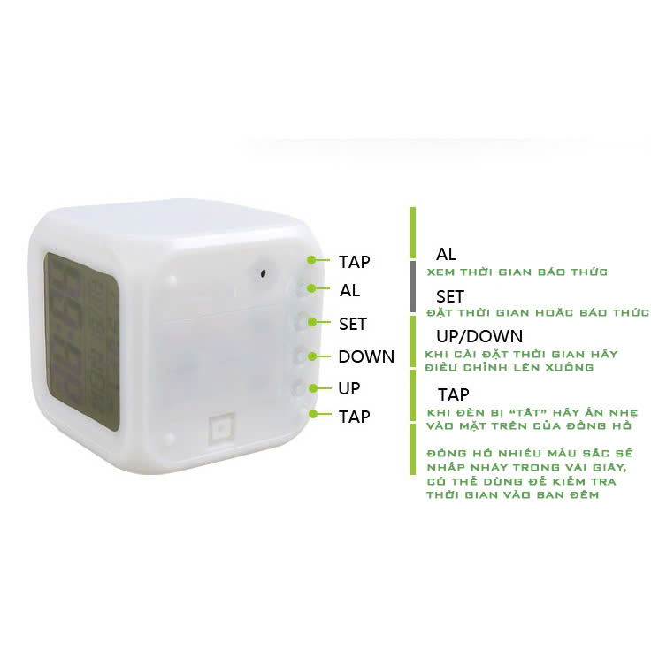 Đồng Hồ Vuông Để Bàn - Đa năng đổi màu, thiết kế hiện đại