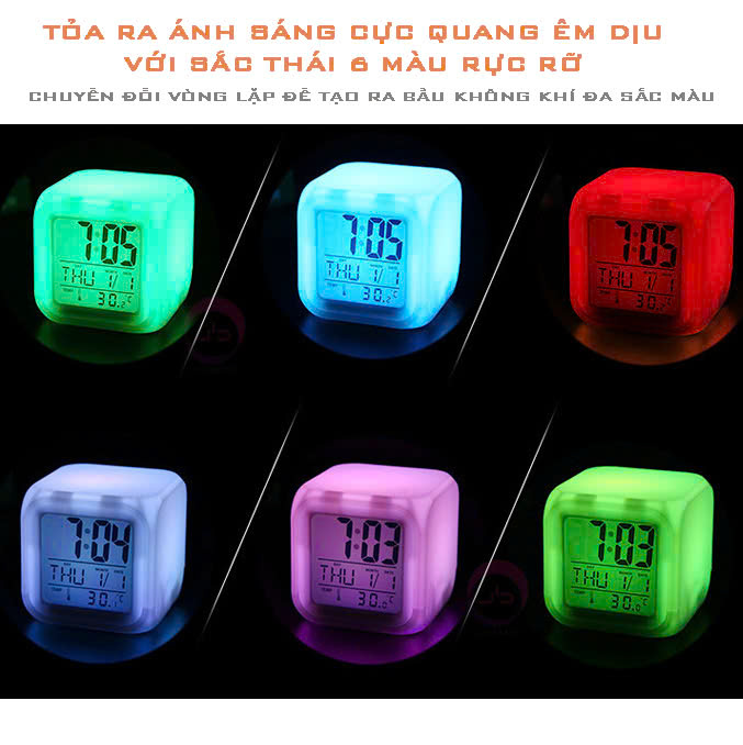 Đồng Hồ Vuông Để Bàn - Đa năng đổi màu, thiết kế hiện đại