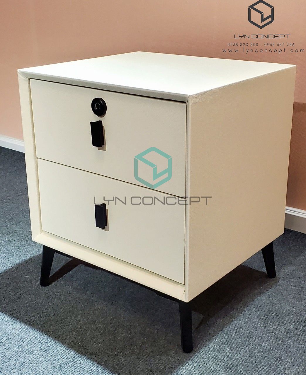 Tab Đầu Giường Bọc Da Màu Trắng Khóa Vân Tay– Sự lựa chọn hiện đại, lý tưởng cho phòng ngủ của bạn.